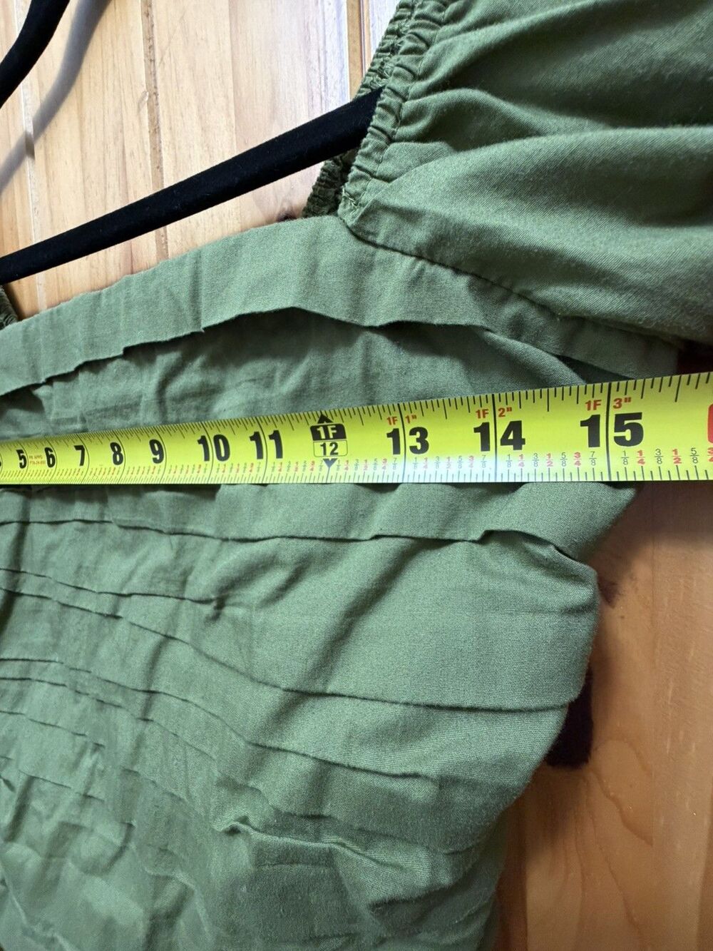 Abercrombie & Fitch Green Puff Sleeve Ruched Blouse Y2K Smocked Milkmaid Top S - Picture 6 of 7